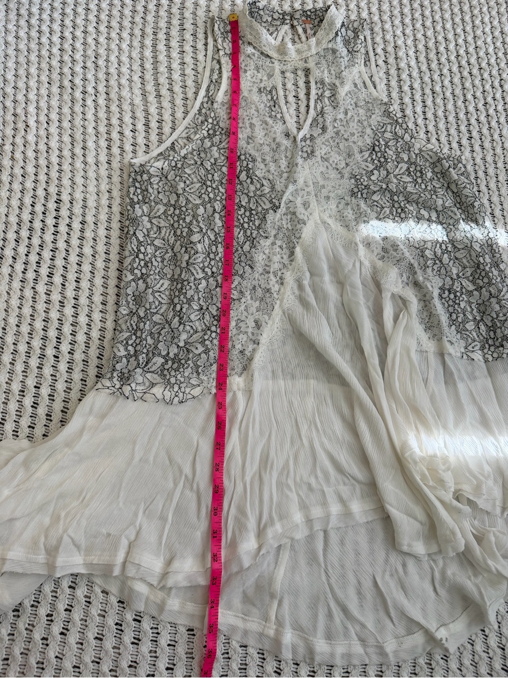 Free People Tell Tale Heart White Black Lace Boho Tunic Dress Women’s Size L - Picture 13 of 13